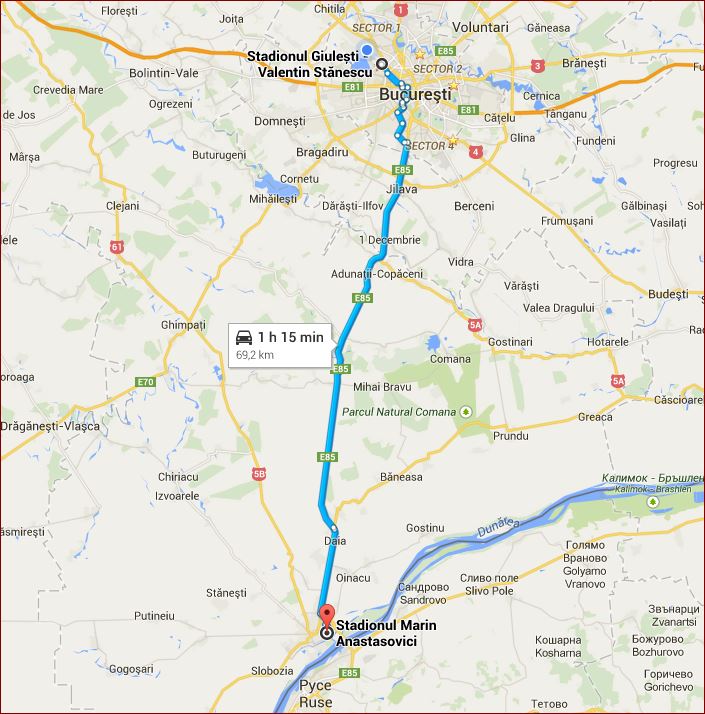 Ruta deplasare la stadionul Marin Anastasovici din Giurgiu