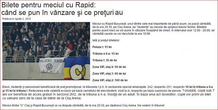 Pret bilete la stadionul Cluj ArenA din Cluj-Napoca