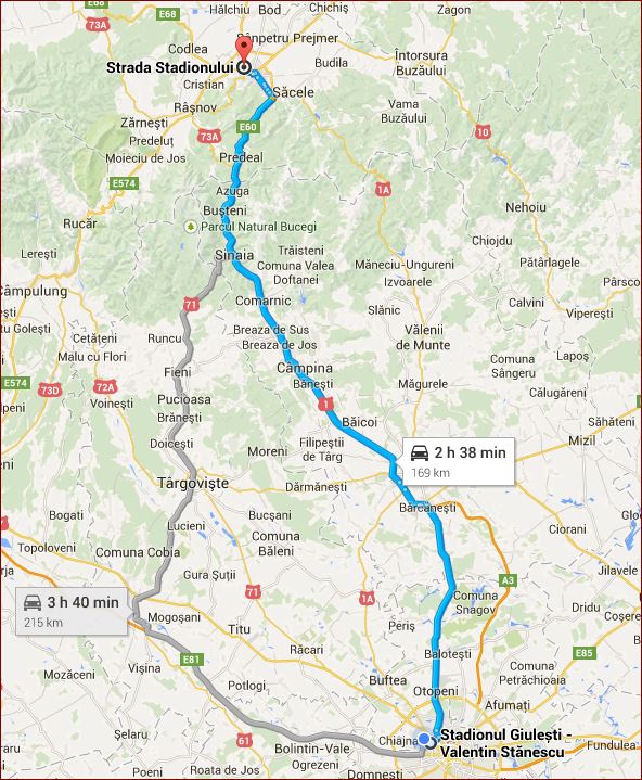 Ruta deplasare la stadionul Tineretului din Brasov