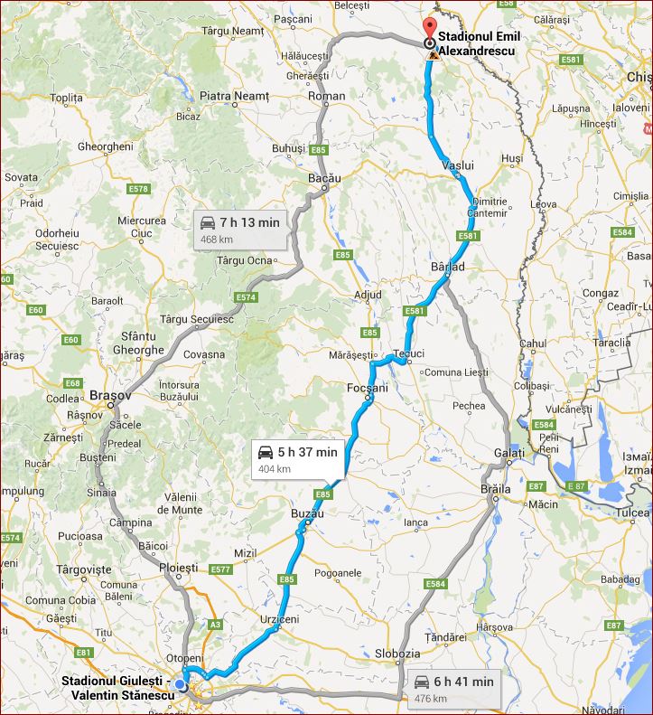 Ruta deplasare la stadionul Emil Alexndrescu din Iasi